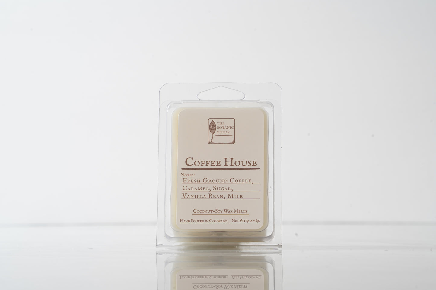 Coffee House wax melt packaging on a white background
