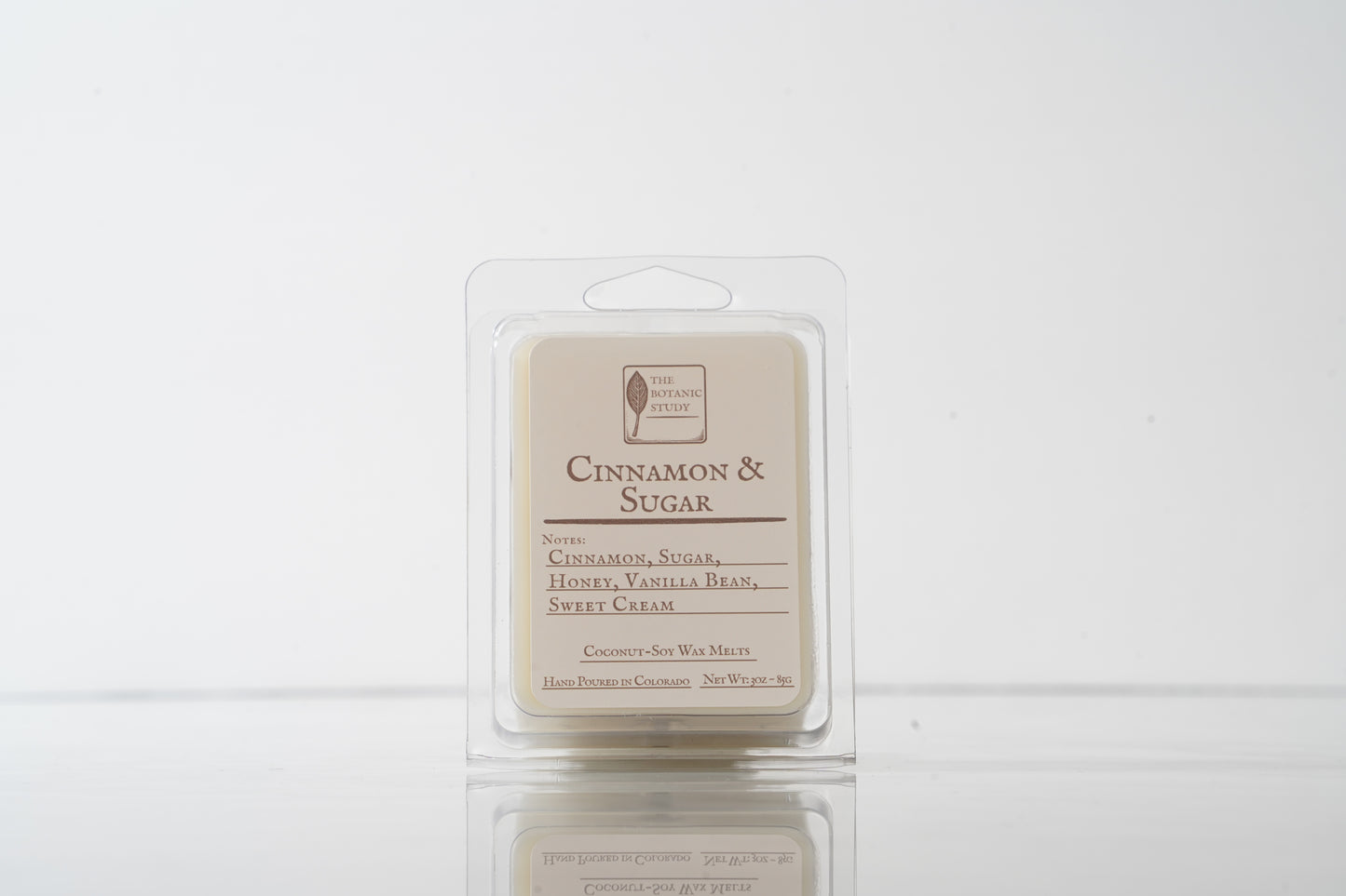 Cinnamon & Sugar wax melt packaging on a white background