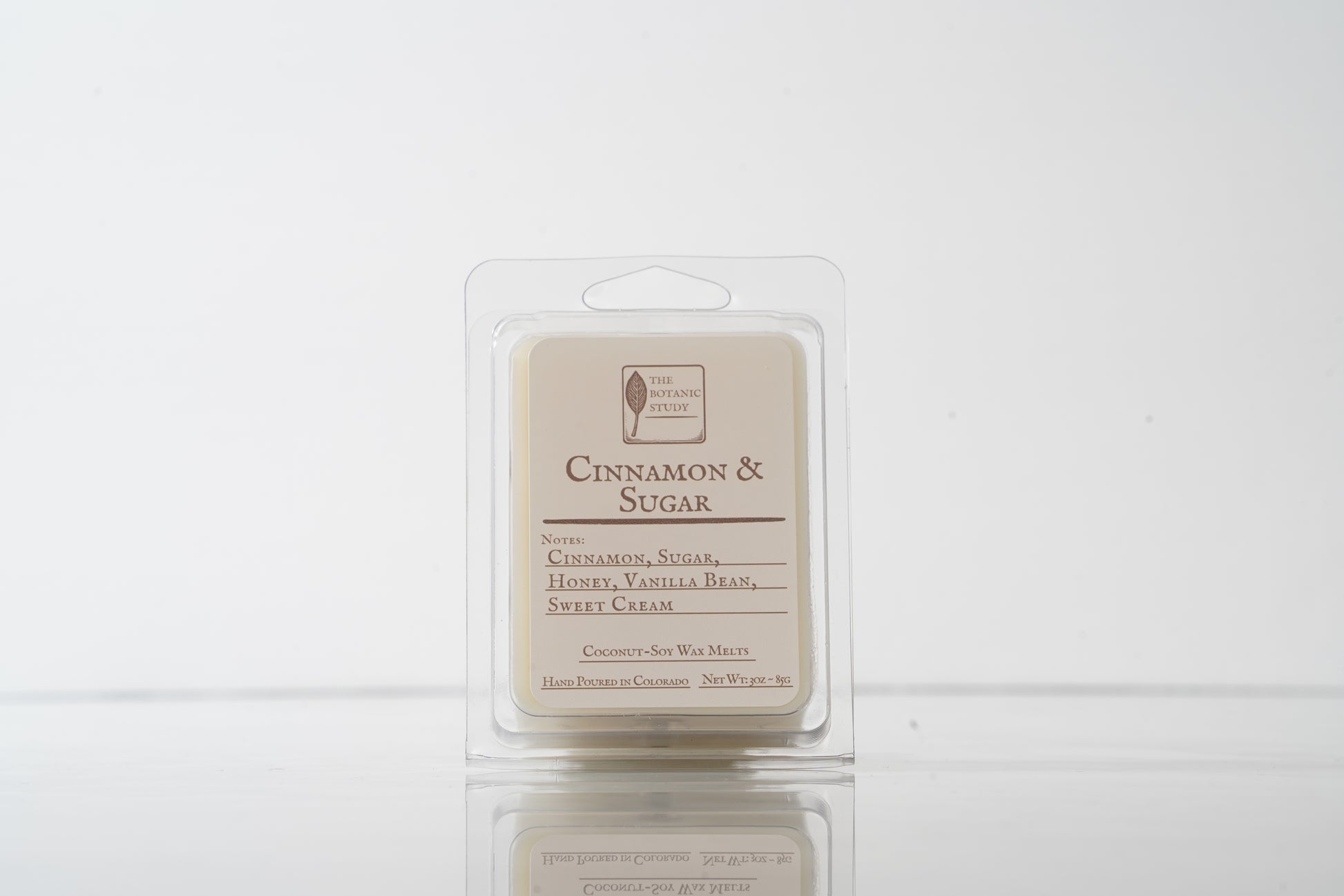 Cinnamon & Sugar wax melt packaging on a white background