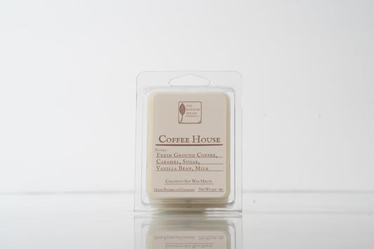 Coffee House wax melt packaging on a white background