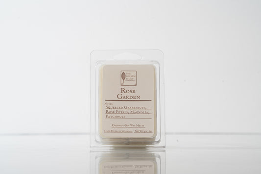 Rose Garden wax melt packaging on a white background