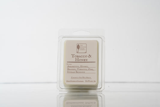 Tobacco & Honey wax melt packaging on a white background