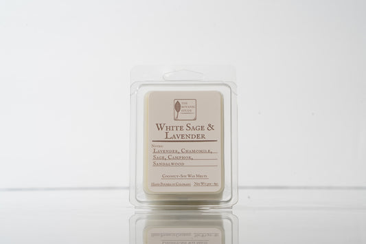 White Sage & Lavender wax melt packaging on a white background